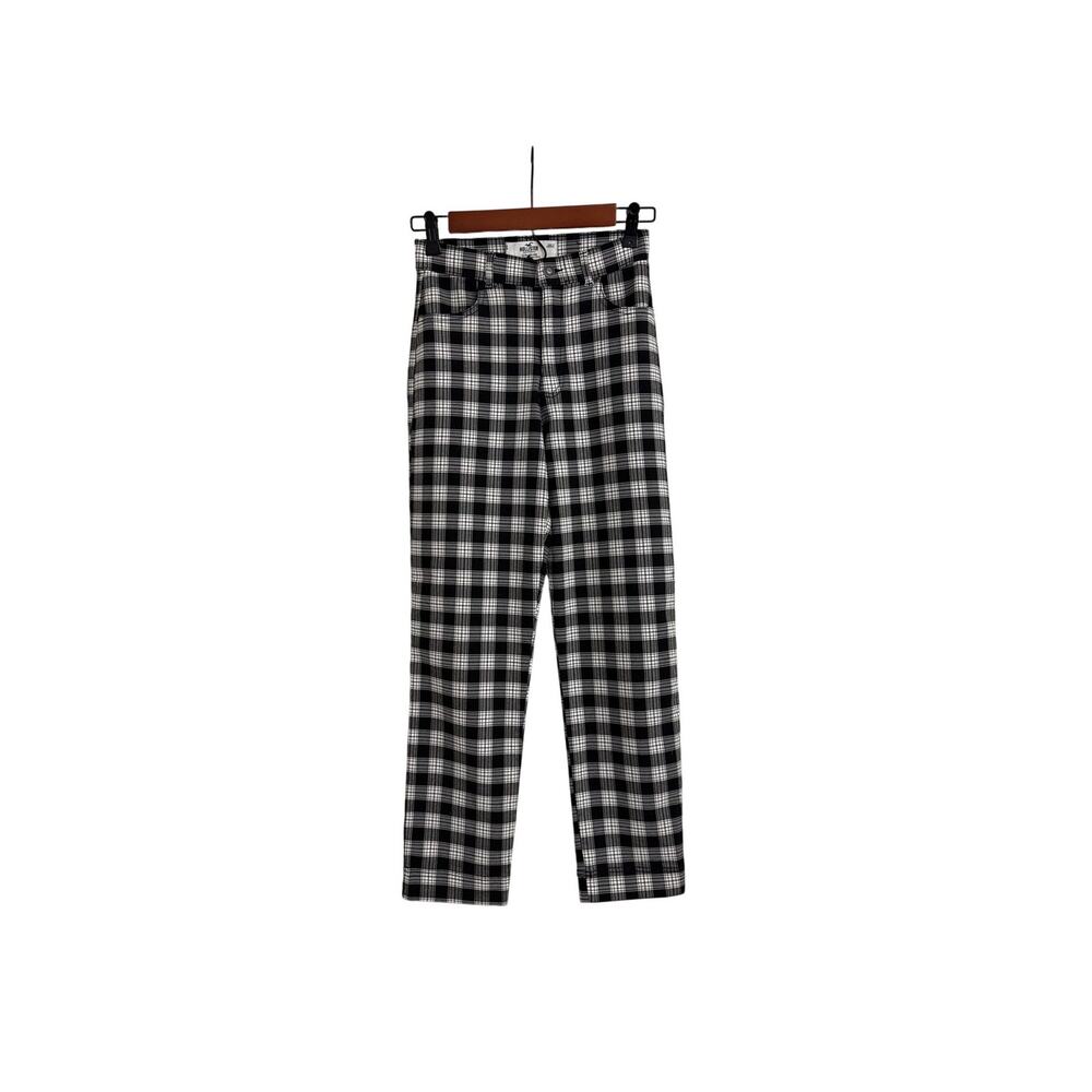 Hollister High Rise Gingham Black Plaid Preppy  Straight Leg Pants Size XS